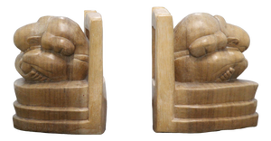 Weeping Buddha Wooden Bookends, 1990s, Set of 2
