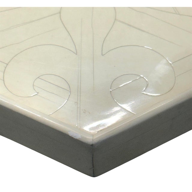 Dennis and Leen "Lambert" Faux Ivory Painted Side Table W" Drink Tray For Sale - Image 10 of 12