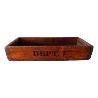 Antique Industrial Dovetail Wood Factory Tray For Sale
