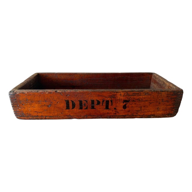 Antique Industrial Dovetail Wood Factory Tray For Sale