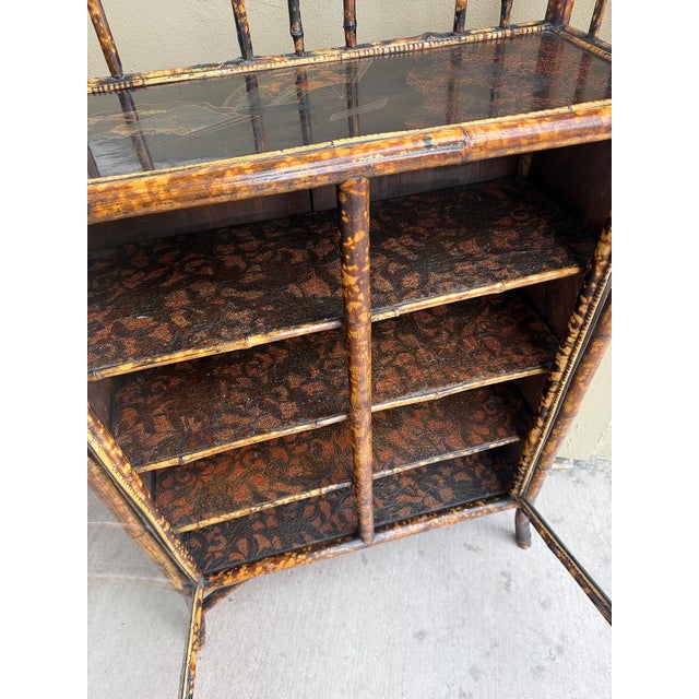 English Bamboo Bookcase Cabinet With Gallery Top and Two Glazed Doors For Sale - Image 9 of 18