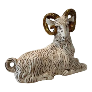 1960s Neo-Classical Style Ceramic Ram Figurine Sculpture