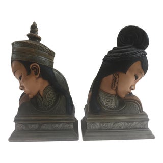 Asian Bust Ceramic Bookends - a Pair For Sale