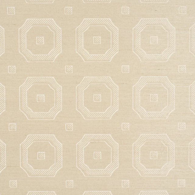 Contemporary SAMPLE - Schumacher Beveled Frame Sisal Wallpaper In Oyster For Sale - Image 3 of 5