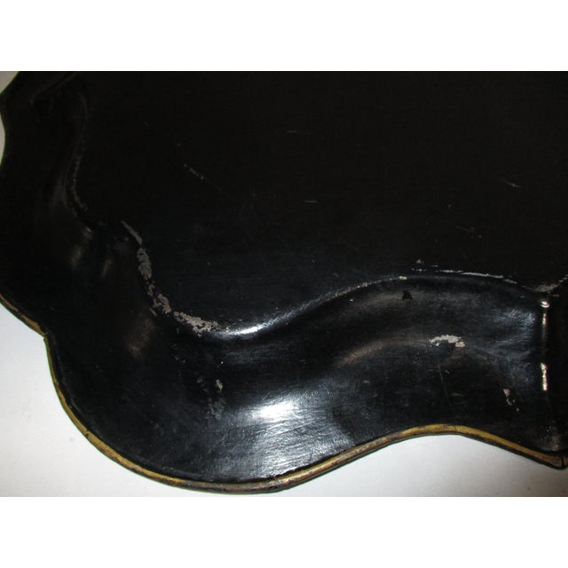 Antique Hand-Painted Floral Tole Tray For Sale - Image 10 of 11