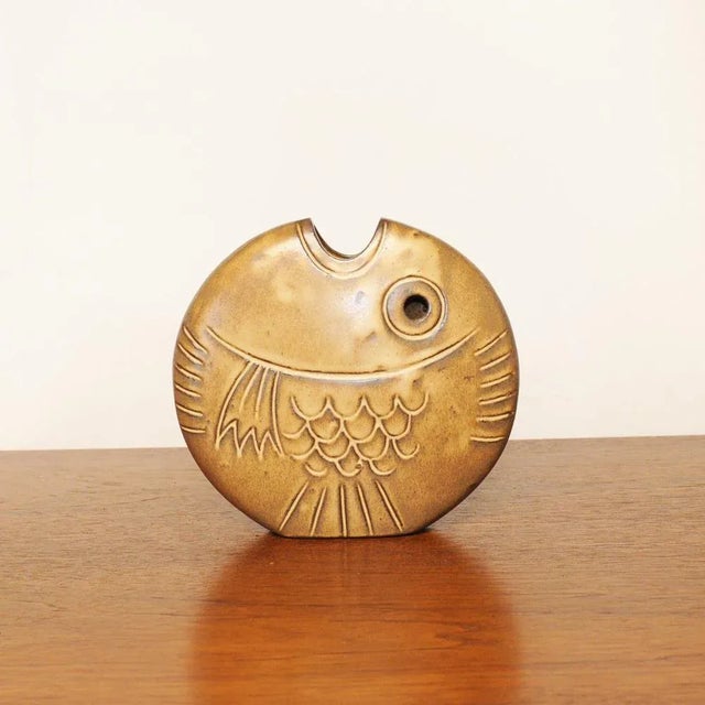 Mid-Century Brown Ceramic Fish and Flower Vases from Rois de Majorque, France, 1970s, Set of 2 For Sale - Image 6 of 13