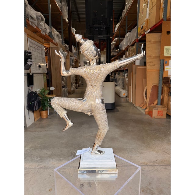 Theodore Alexander Theodore Alexander Nickel Brass Temple Dancer With Marble Base For Sale - Image 4 of 6