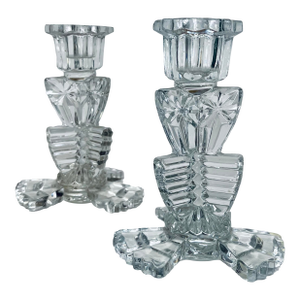 Early 20th Century Pressed Glass Candlesticks- a Pair