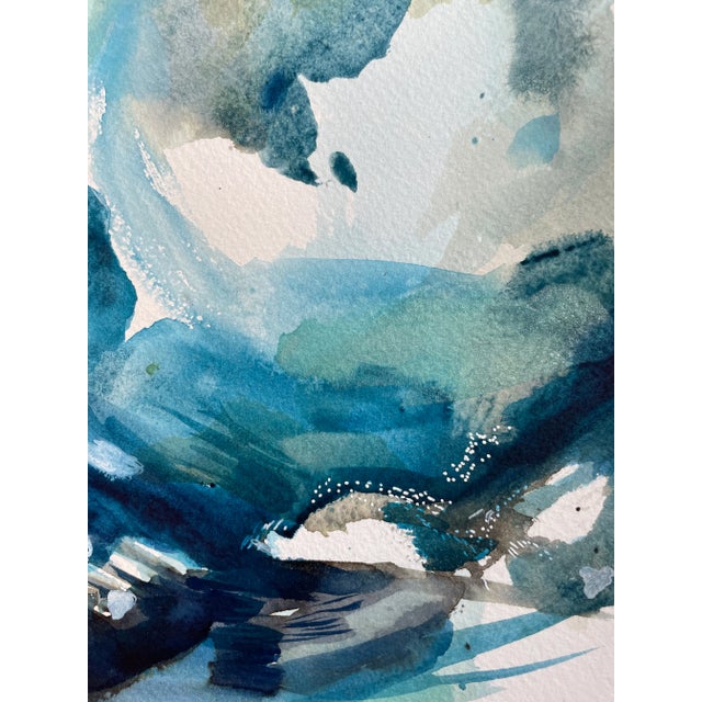 Blue "Ocean Song" Contemporary Abstract Watercolor Painting in Blues by Michele Zuzalek For Sale - Image 8 of 8