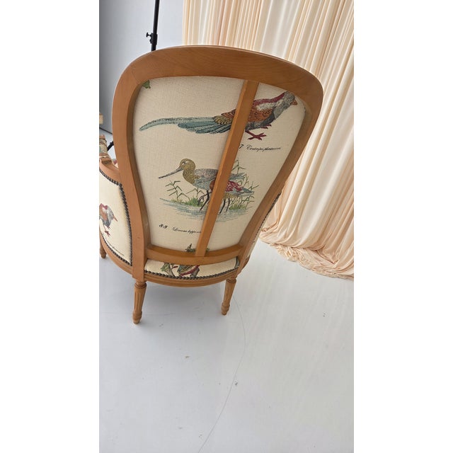 1980s French Louis XVI Style Armchair With Upholstered Bird Tapestry Fabric For Sale - Image 10 of 15