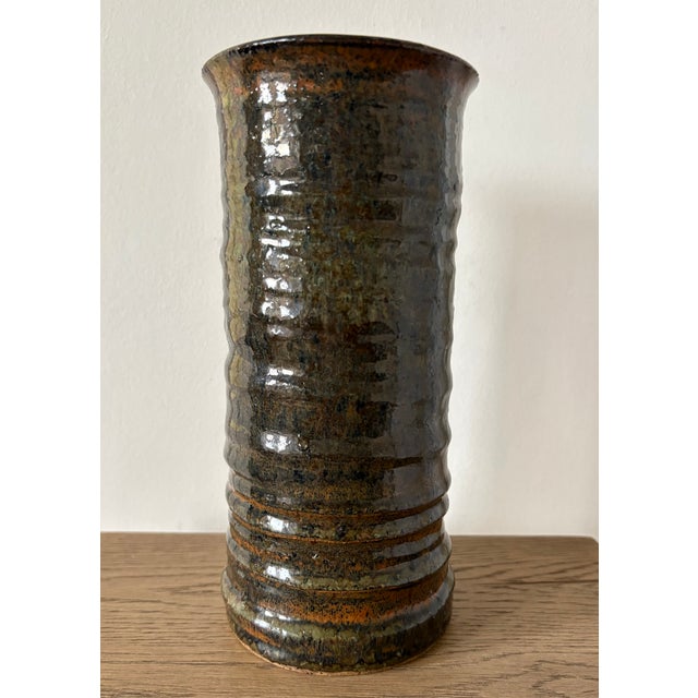 Vintage Brown Rust Tall Vase, Signed For Sale In New York - Image 6 of 8