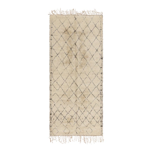 Vintage Moroccan Rug in Beige and Black Diamond Patterns, From Rug & Kilim For Sale