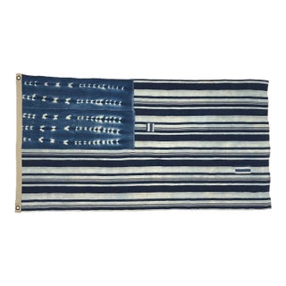 Shibori Indigo Flag Made From Vintage Cotton Mudcloth For Sale