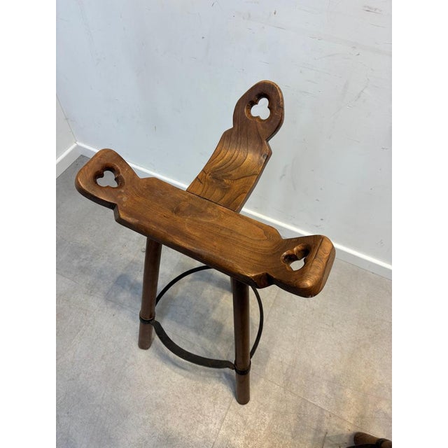 Vintage Spanish Brutalist Oak Marbella Stools, Set of 3 For Sale - Image 5 of 8