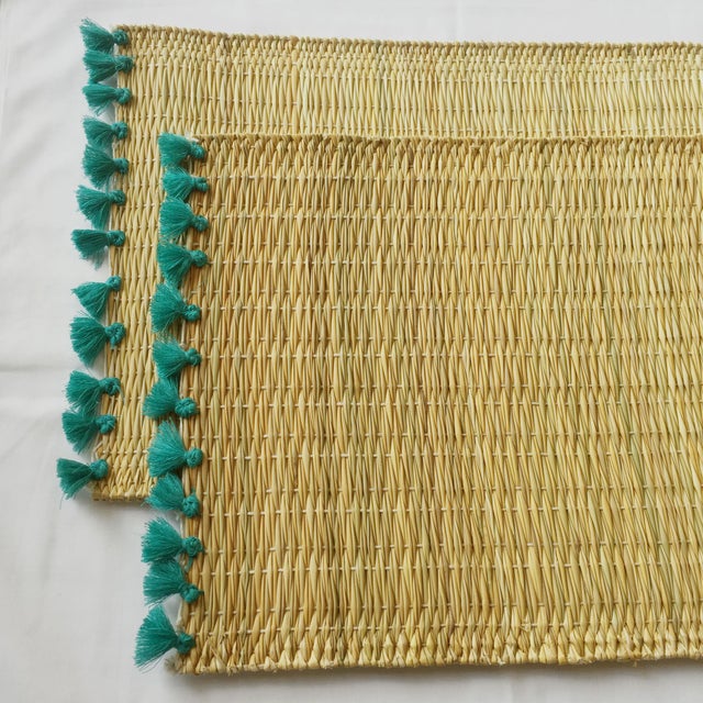 Lola Placemat With Tassel, Set of 2 Turquoise For Sale - Image 4 of 5
