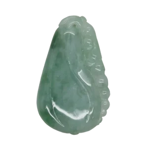 Hand Carved Green Jade Caterpillar on Eggplant Pendant