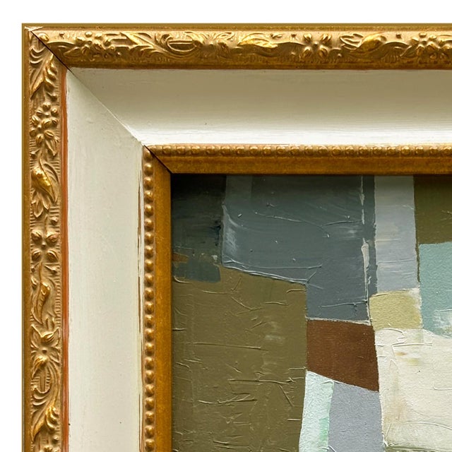 Various Artists Contemporary Neutral Abstract Oil Painting in Vintage Frame For Sale - Image 4 of 6
