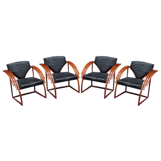 Futuristic Leather Armchairs, 1980s, Set of 4 For Sale