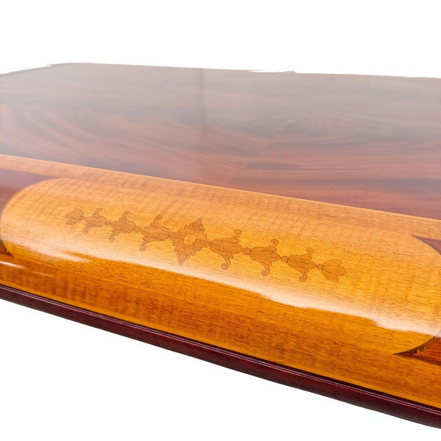 Late 20th Century Neoclassical Flame Mahogany & Satinwood Inlaid Curule Coffee Table For Sale - Image 14 of 18