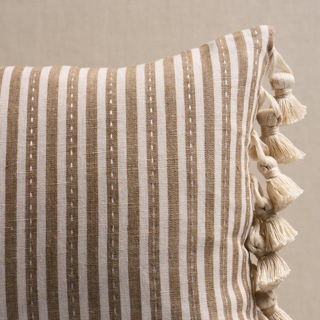 This pillow features Mathis Ticking Stripe with a knife edge finish on top and bottom. Printed on a linen-hemp blend with...