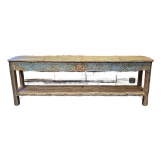 1990s Hand-Carved Reclaimed Wood Console Table For Sale