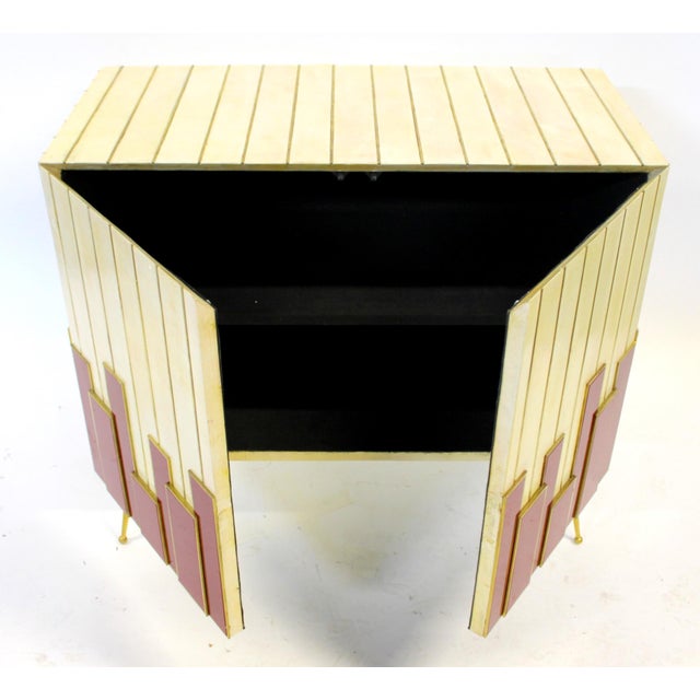 Very nice mid-20th century modern Art Deco style server cabinet, made in Italy and designed with a striking architectural...