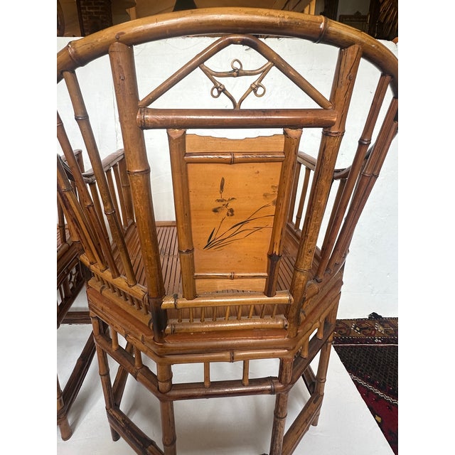 Brown Rattan & Bamboo Armchairs With Bird Decoration -a Pair For Sale - Image 8 of 10