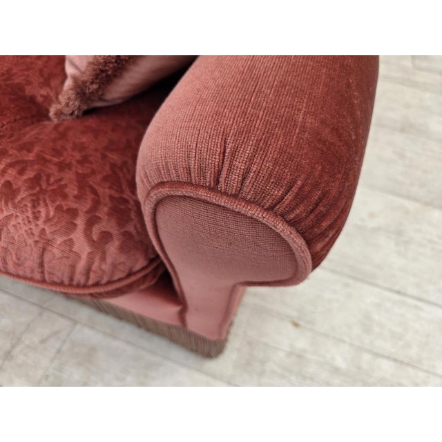 Wood Scandinavian 2-Seater Sofa in Pink Furniture Velour, 1980s For Sale - Image 7 of 17