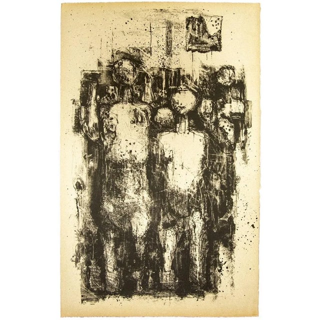 Figures 1950s is a black lithography realized by an unknown artist The artwork is in good condition, except for worn paper...