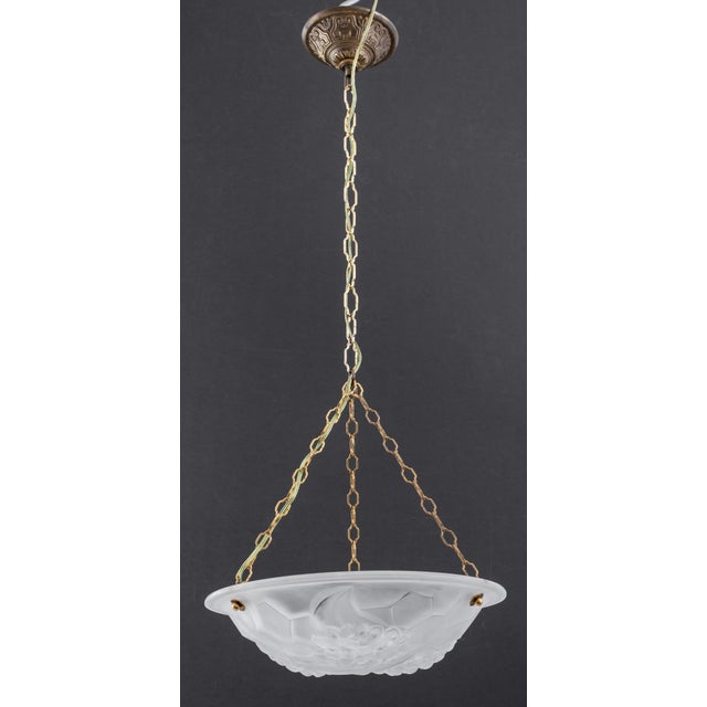 Metal 1930s Pair of Art Deco Bowl Chandeliers With Floral Motifs For Sale - Image 7 of 10