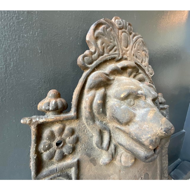 Metal Early 20th Century Cast Iron Lion Architectural Fountain Back For Sale - Image 7 of 17