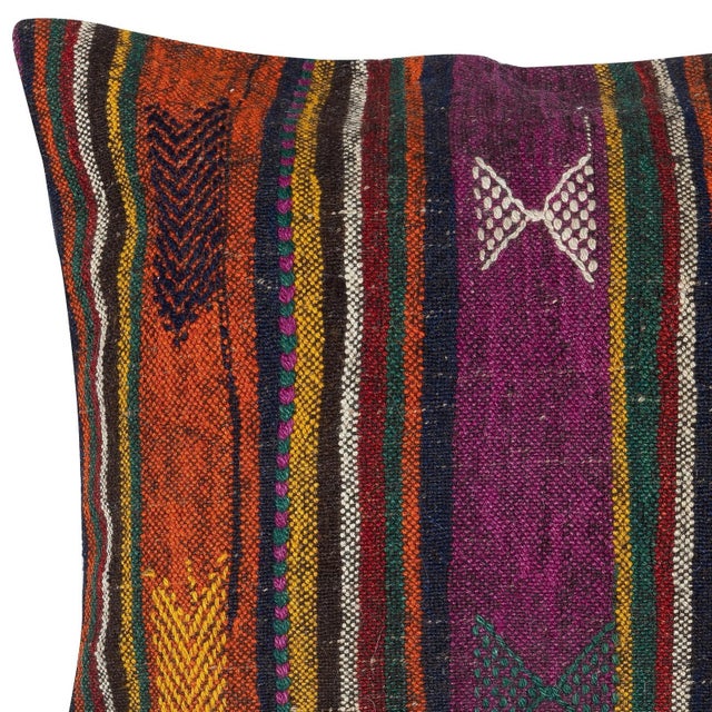 Traditional 24"x24" Handmade Kilim Cushion Cover. Vintage Accent Pillow. Rustic Throw Pillow For Sale - Image 3 of 4
