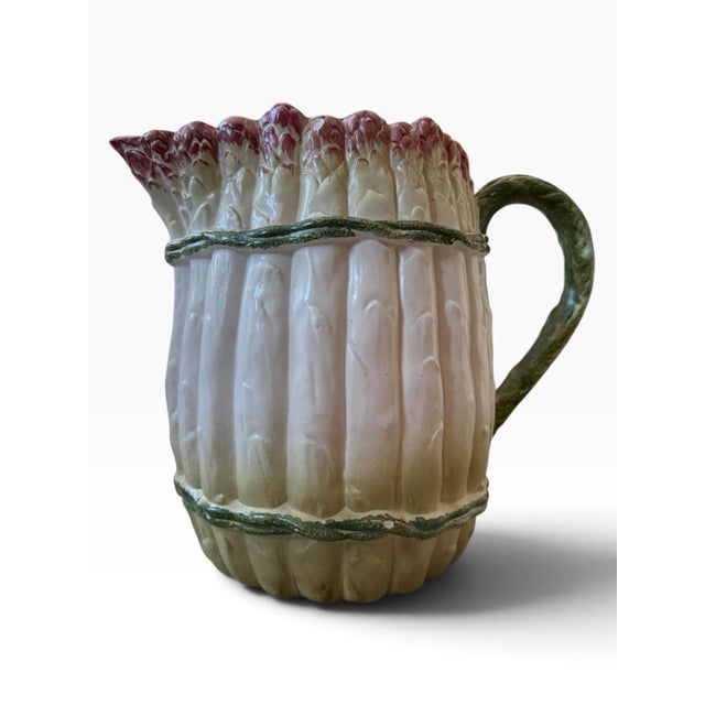 Vintage Italian Hand-Painted Asparagus Majolica Pitcher or Carafe For Sale - Image 4 of 6