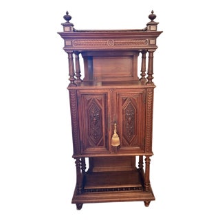 Antique French Import Walnut Wood Renaissance Revival Display Cabinet For Sale