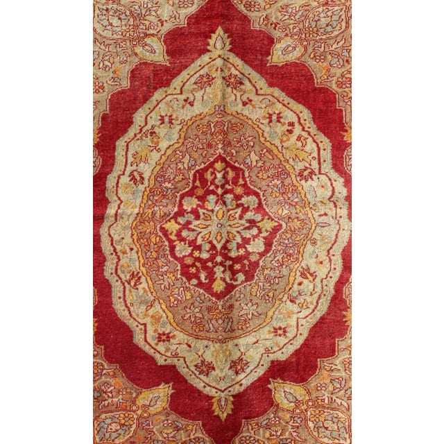 Ornate Rich Red and Cream Antique Turkish Ladik Rug With Floral Medallion 4'7 X 6'5 For Sale - Image 4 of 7