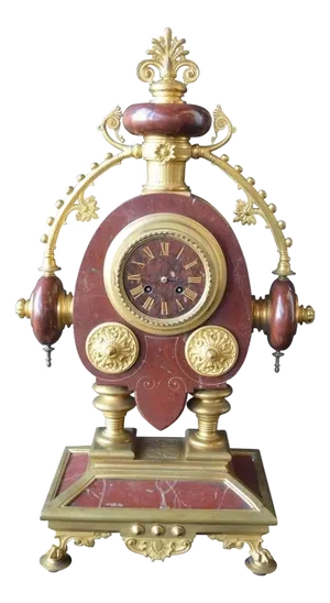 Large French Neo-Grec Revival Gilt Bronze & Marble Mantel Clock, C. 1870