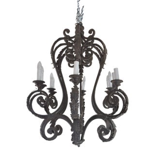 1970s Spanish Revival Wrought Iron Chandelier For Sale