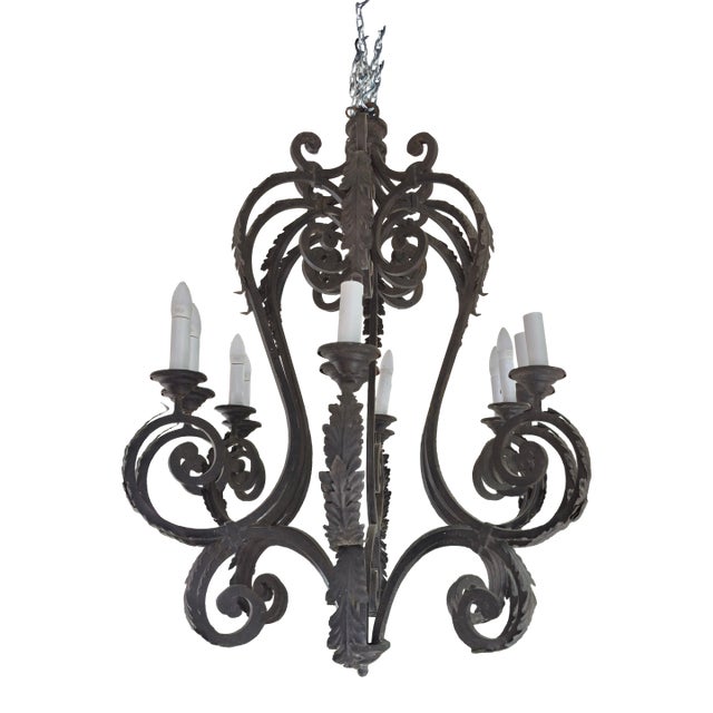 1970s Spanish Revival Wrought Iron Chandelier For Sale