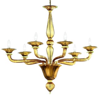 Handcrafted Contemporary Amber Murano Glass Linear Rigadin Chandelier For Sale
