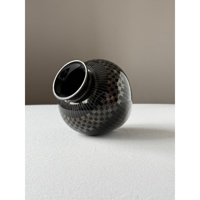 Art Deco Hyalith Glass Vase with Fine Silver Line Decoration, 1930s For Sale - Image 4 of 6