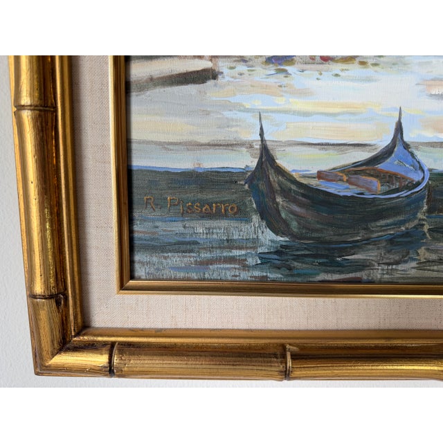 R. Pissarro European Canal Scene Oil on Canvas Painting - Framed For Sale - Image 10 of 13