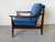 Mid Century Ib Kofod Larsen Style Scandinavian Lounge Chair With Blue Leather Cushions For Sale In Miami - Image 6 of 18