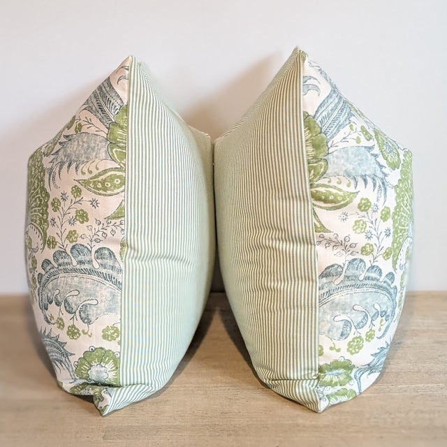 Schumacher Calicut Pillows in leaf, featured a pretty green and teal/blue botanical print in 100% linen. Backs are a fun...
