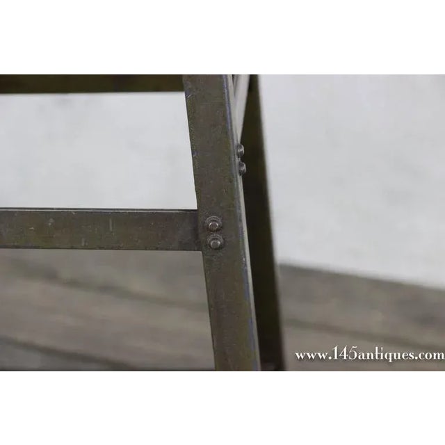 Early 20th Century Early 20th Century American Industrial Factory Stool in Stripped Steel For Sale - Image 5 of 7