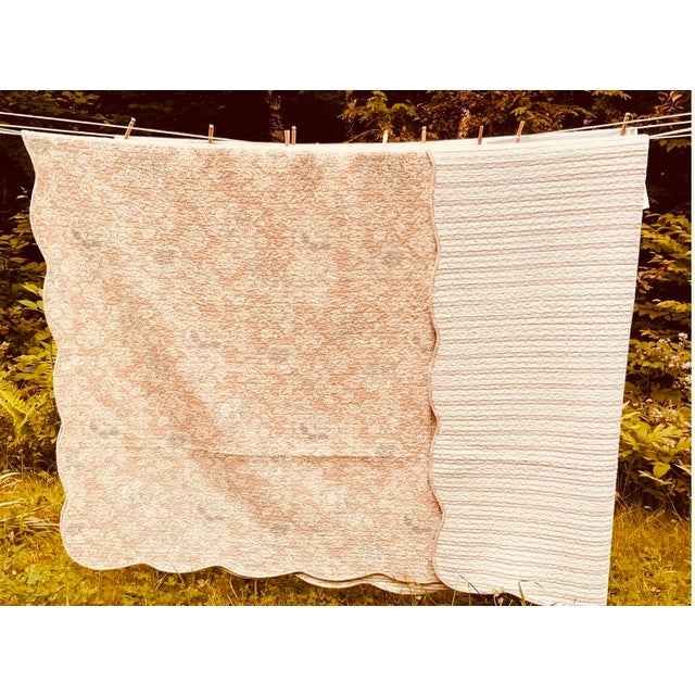 1960s Vintage French Toile & Ticking Stripe Cotton Quilt, Queen Size For Sale - Image 5 of 18