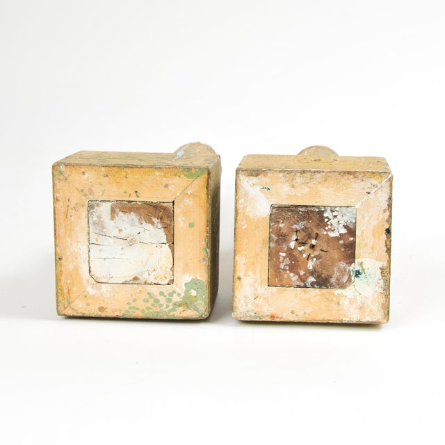Early 20th Century Pair of Antique Wood Candlestick Holders Rustic Chic For Sale - Image 5 of 12