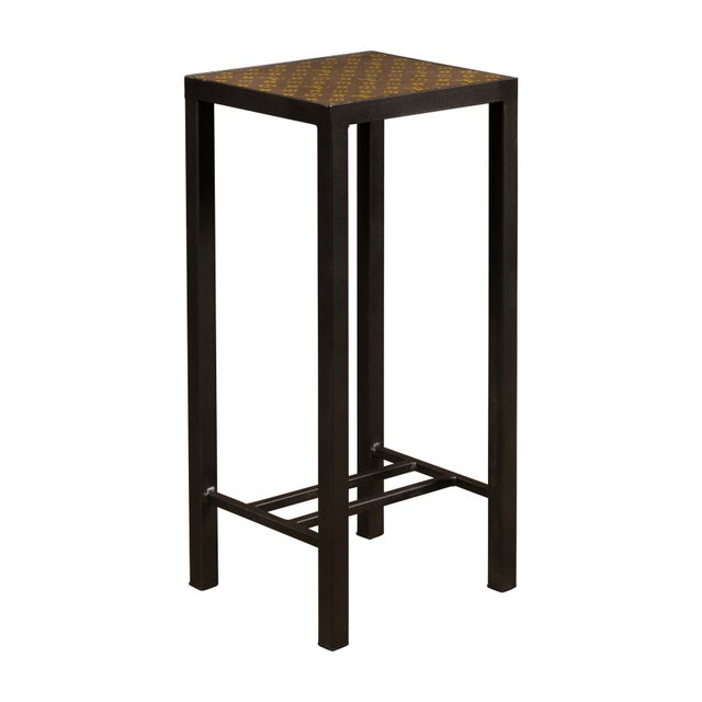 Louis Vuitton Louis Vuitton Leather Top Small Side Table with Custom Metal Base and Stretchers For Sale - Image 4 of 12