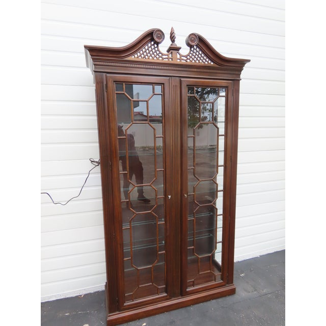 Brown Harden Chippendale Tall Large Display China Cabinet 6606 For Sale - Image 8 of 18