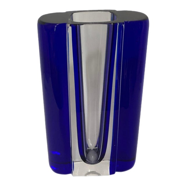Mid 20th Century Claus Josef Riedel Vase Cobalt Blue and Clear Art Glass For Sale