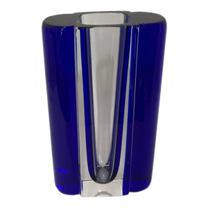 Mid 20th Century Claus Josef Riedel Vase Cobalt Blue and Clear Art Glass